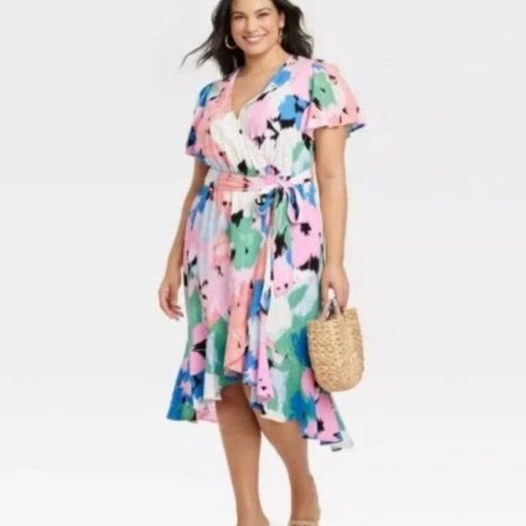 *SOLD* Ava & Viv Floral Hi Low Ruffle Flutter Sleeve Dress XXL - Picture 1 of 10